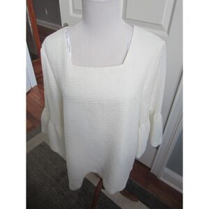 NWT CALVIN KLEIN Women White Square Neck Bell Sleeve  Lined Blouse Size Large